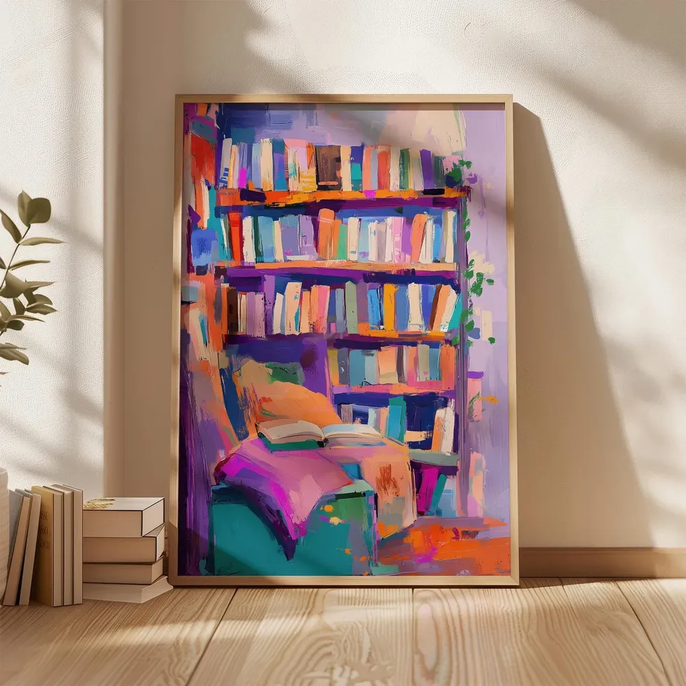 Colorful Abstract Bookshelf Art Print, Cozy Library Decor - Image 5