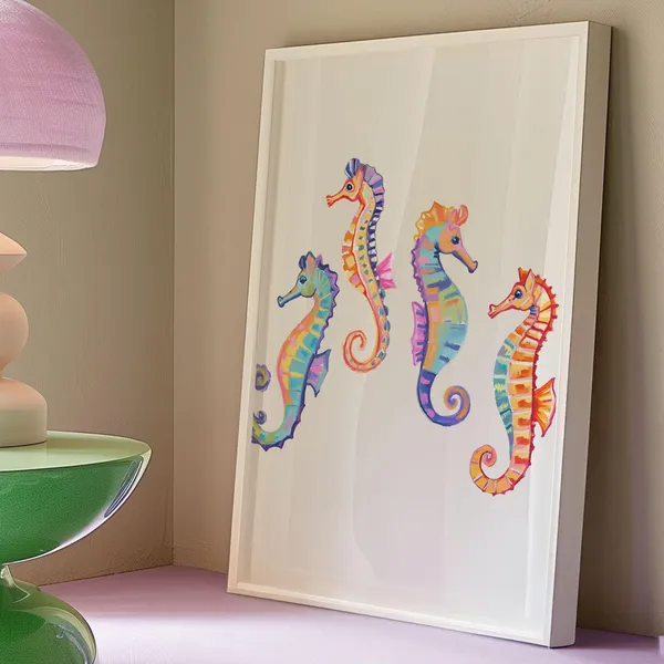 Seahorses Abstract Coastal Art Print