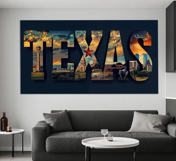 Texas Sign Abstract Wall Art Print, Modern Office Decor