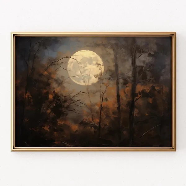 Halloween Autumn Landscape Painting, Vintage Wall Print
