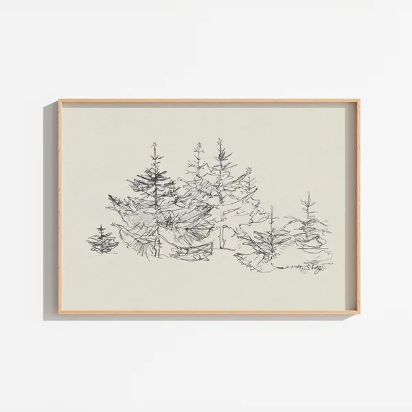 Vintage Abstract Christmas Tree Sketch Art Print