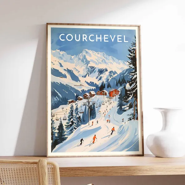 Courchevel Skiing Travel Poster, Winter Sport Art