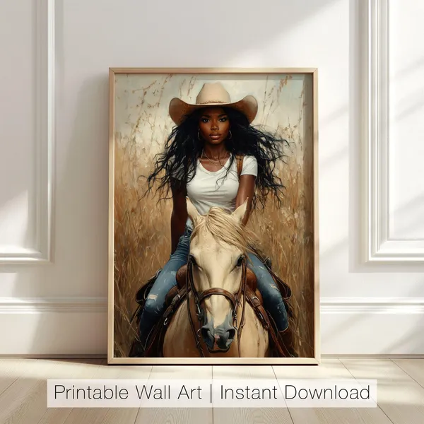 Black Cowgirl Art Print, Rustic Western Decor