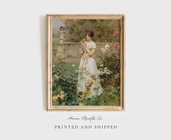 Lady in a Rose Garden, Victorian Cottagecore Art Print