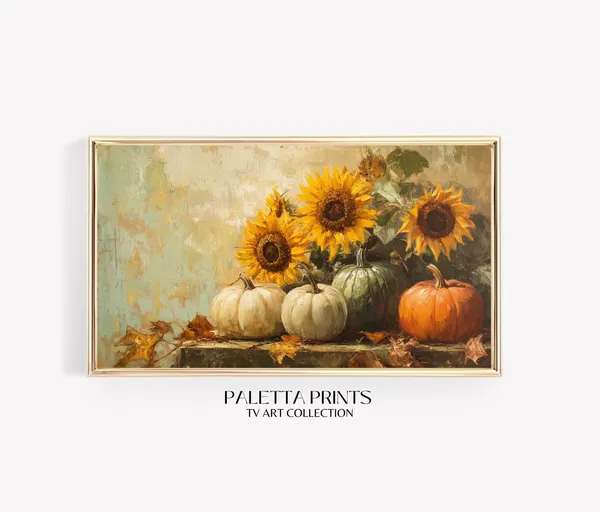 Sunflowers and Pumpkins Rustic Still Life Art Print