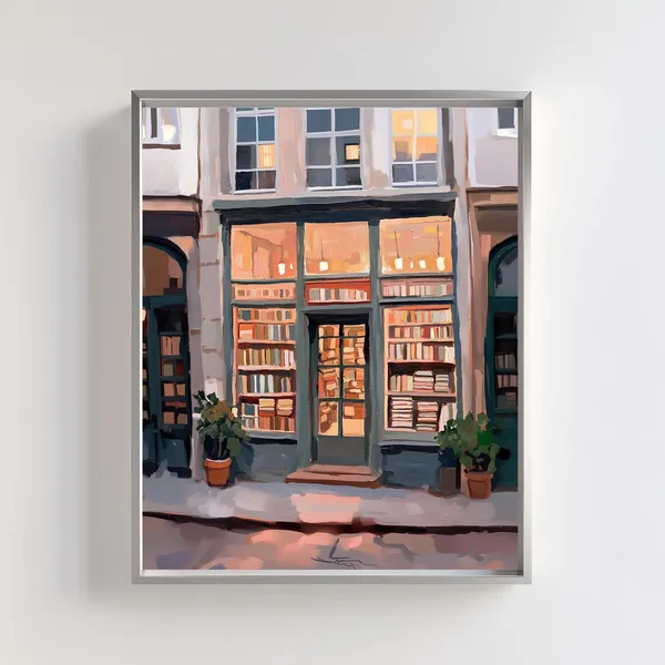 Vintage French Bookstore Poster, Cozy Bookshop Art
