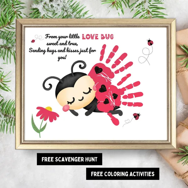 Valentines Love Bug Handprint Craft Art Print