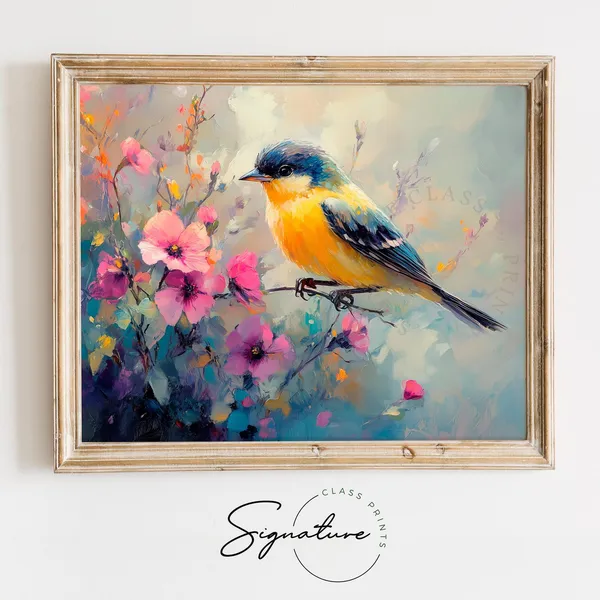 Sparrow Among Dew-Kissed Petals, Cottagecore Art Print
