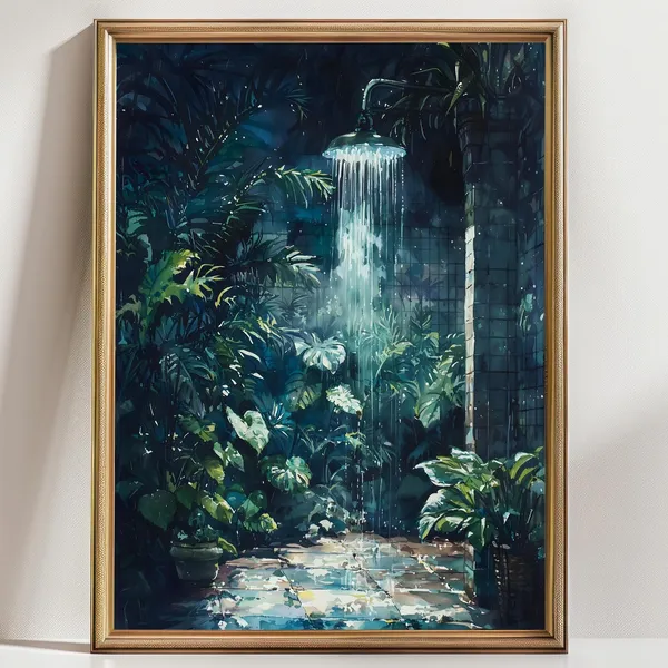 Moody Botanical Bathroom Art Print, Floral Decor