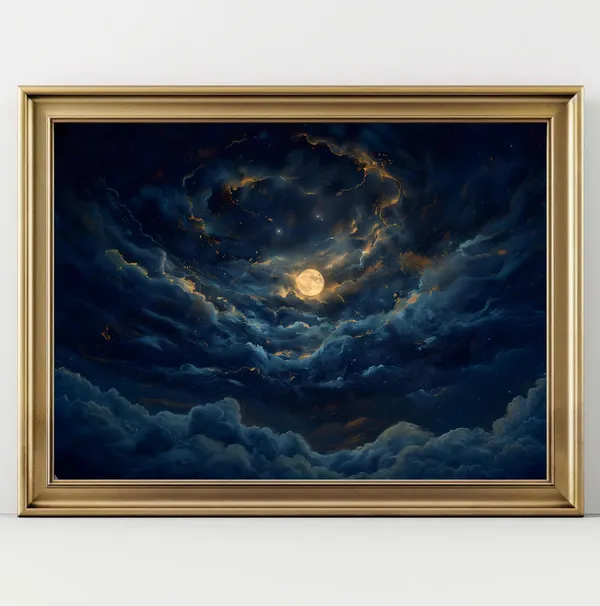 Celestial Night Sky Stars Art Print, Dark Academia