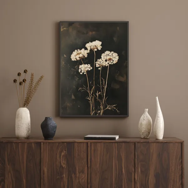 Vintage Dark Flower Print, Rustic Botanical Art Print