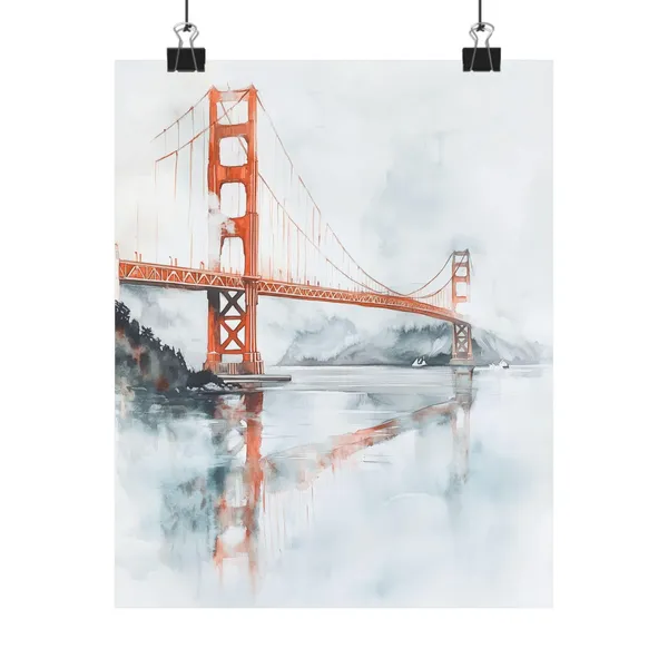 Golden Gate Bridge Watercolor Travel Poster, San Francisco