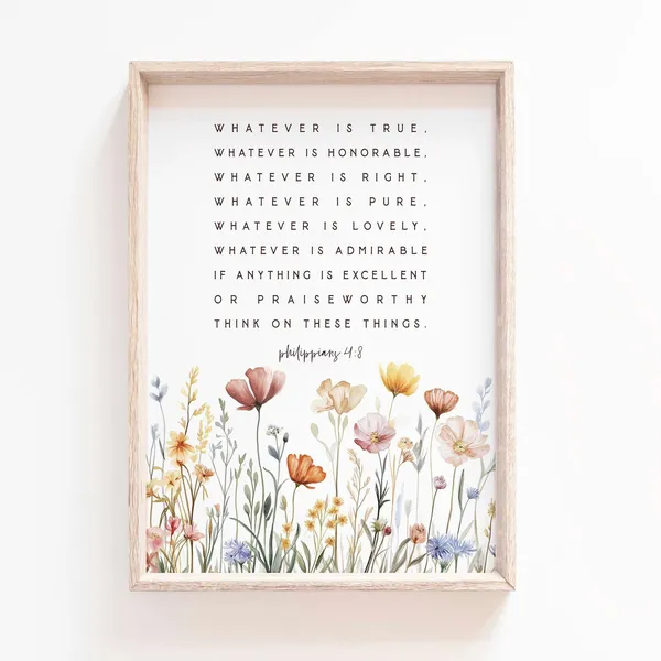 Philippians 4:8 Scripture Sign, Farmhouse Wall Art Print