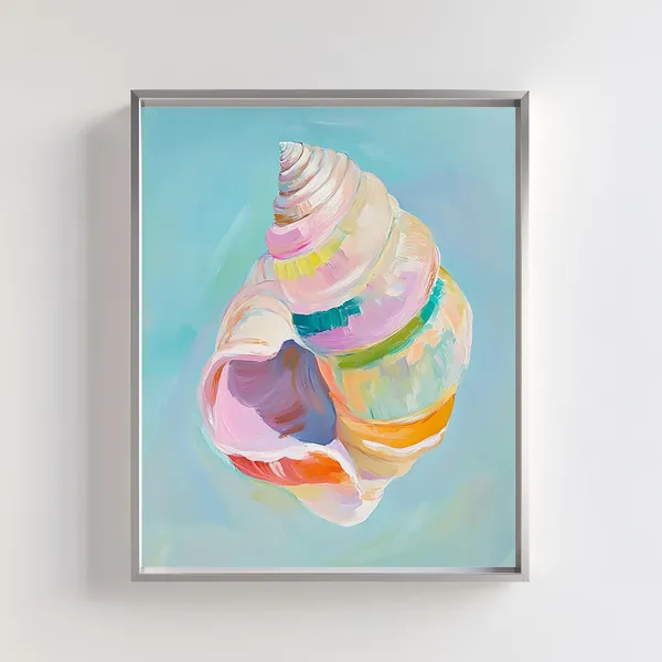 Colorful Seashell Poster Print, Coastal Boho Decor