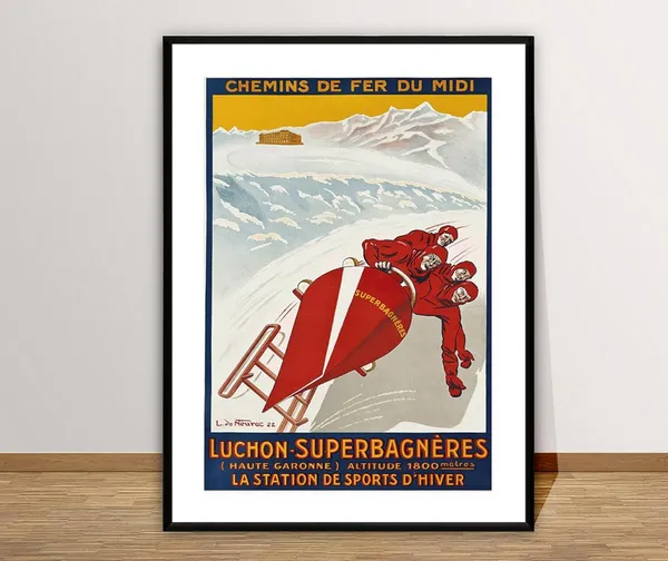 Luchon Superbagneres Vintage Ski Travel Poster