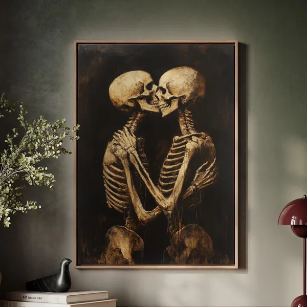 Eternal Embrace Skeleton Wall Art Print, Gothic