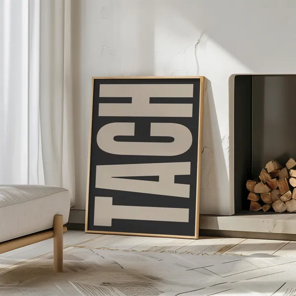 Hello Typography Art Print, Greige Beige On Black