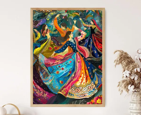Pakistani Folk Dancers Painting, Cultural Dance Art Print