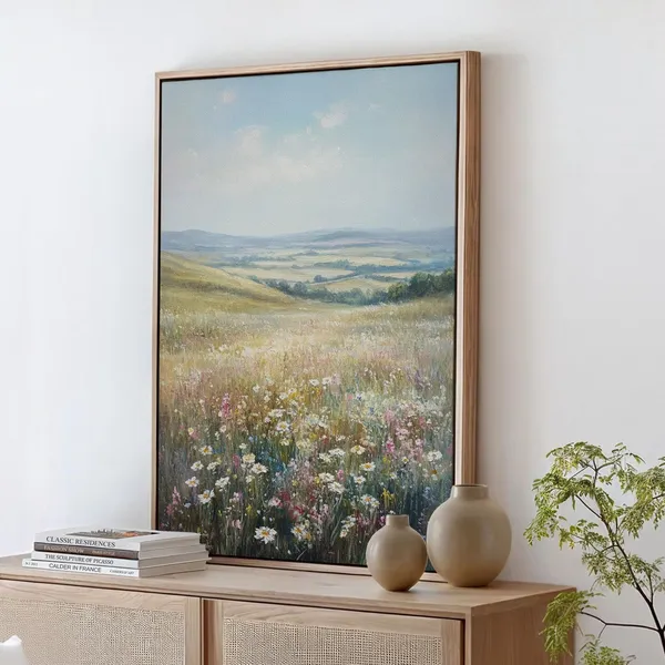 Tranquil Wildflower Meadow Art Print, Pastoral Countryside