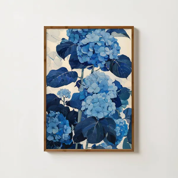Blue Hydrangea Vintage Botanical Wall Art Print
