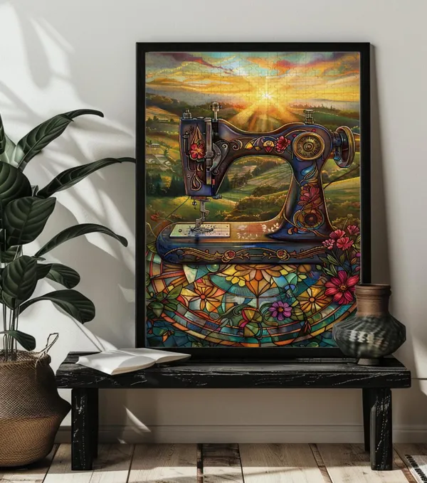 Stained Glass Floral Sewing Machine Art Print