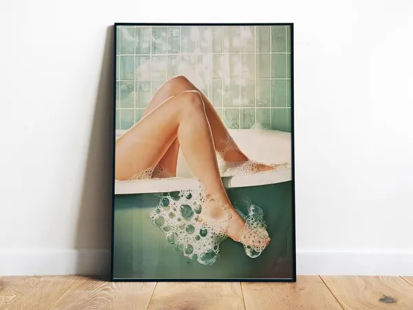 Retro Bathroom Wall Art, Green Get Naked Poster