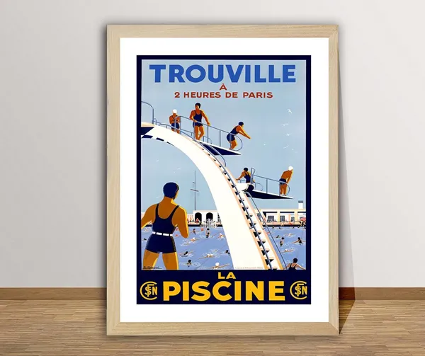Trouville La Piscine France Vintage Travel Poster