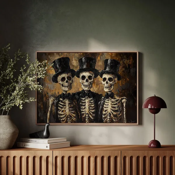 Dapper Skeleton Trio Gothic Halloween Art Print