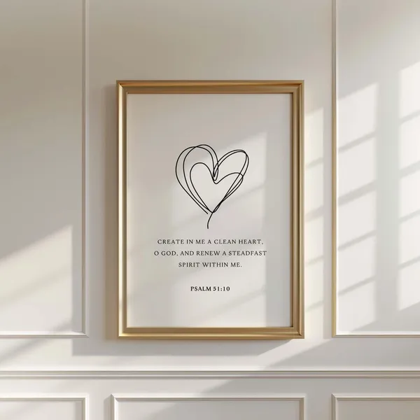 Psalm 51:10 NKJV, Minimalist Scripture Art Print
