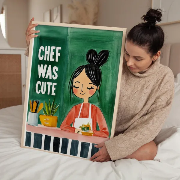 Chef Was Cute Whimsical Kitchen Art Print