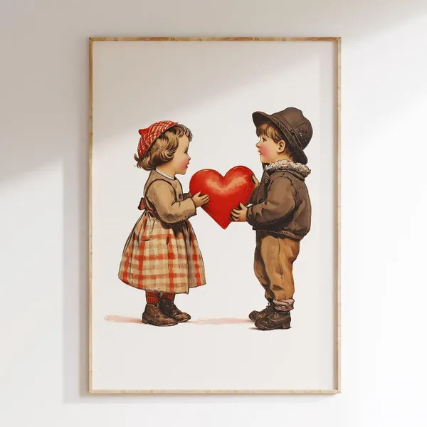 Vintage Young Love Valentines Day Minimalist Art Print