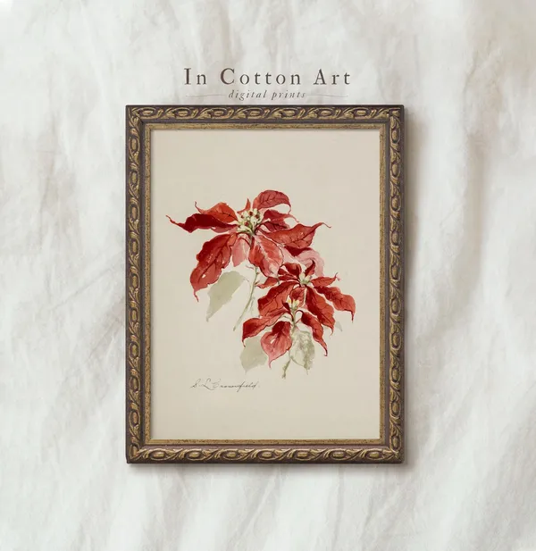 Watercolor Christmas Floral Botanical Art Print