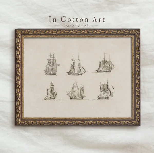 Vintage Ship Sketch Nautical Nursery Art Print