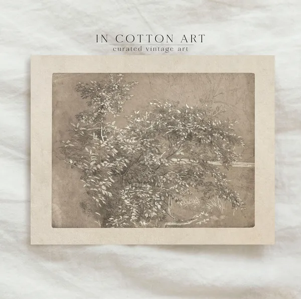 Vintage Foliage Sketch Art Print, Neutral Botanical
