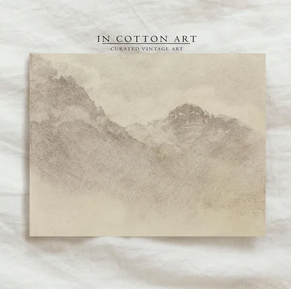 Minimalist Mountain Landscape, Rustic Sketch Art Print