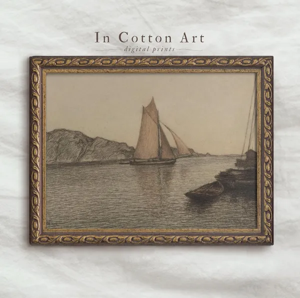 Vintage Muted Seascape Art Print, Minimalist Coastal
