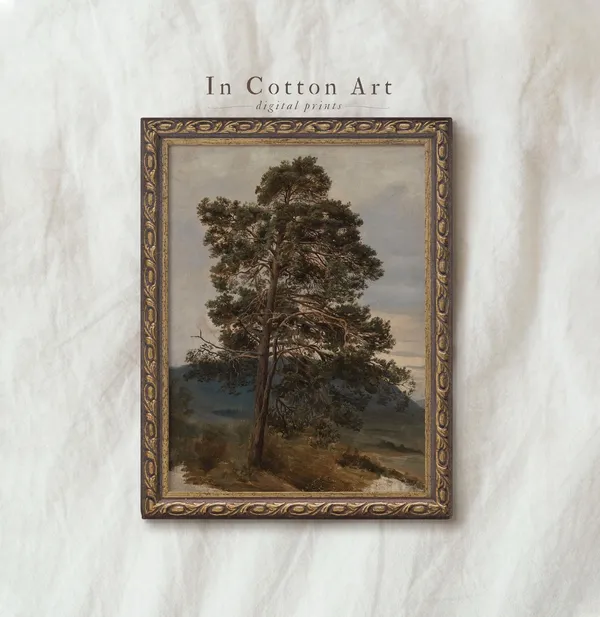 Vintage Pine Tree Art Print, Rustic Botanical Landscape