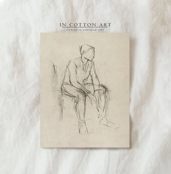 Minimalist Figure Sketch, Vintage Line Drawing Art Print