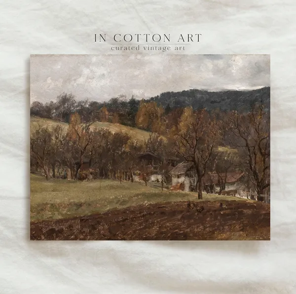 Rustic Autumn Country Landscape, Vintage Art Print