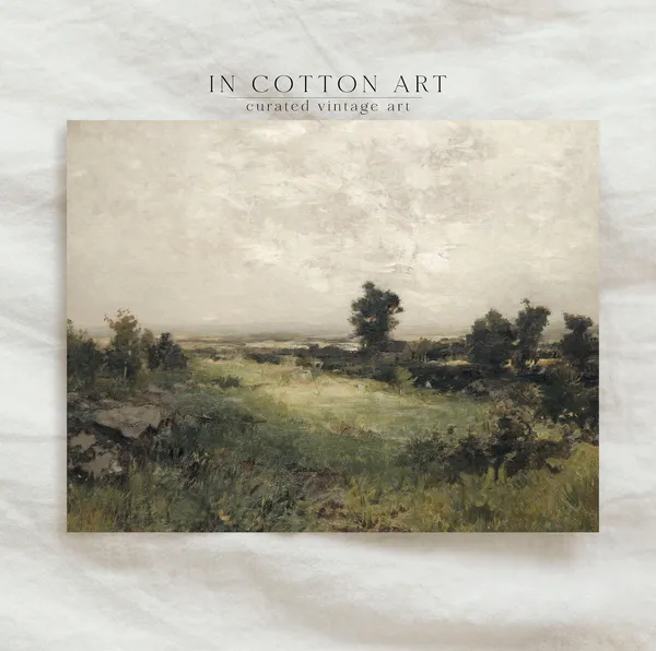 Vintage Green Valley Landscape, Farmhouse Art Print