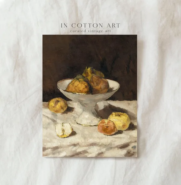 Moody Still Life With Pears and Apples, Art Print