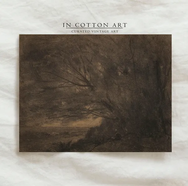 Moody Rustic Forest Landscape, Vintage Art Print