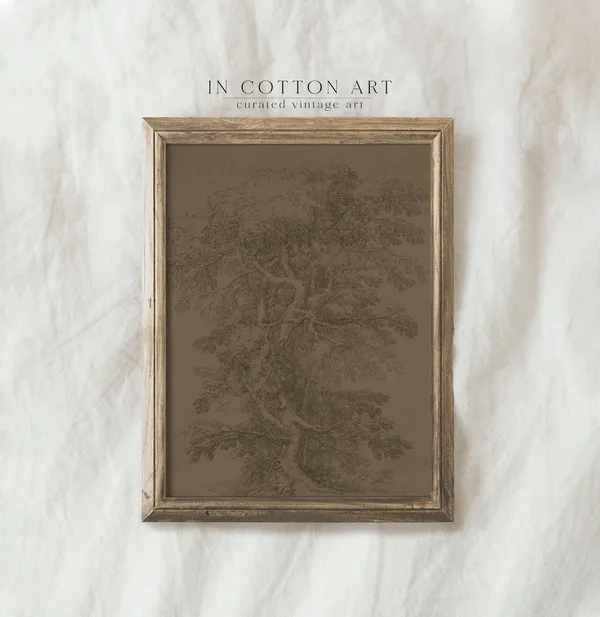 Moody Neutral Tree Sketch, Vintage Art Print