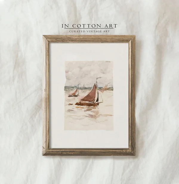 Vintage Sailboat Watercolor Art Print, Nursery Decor
