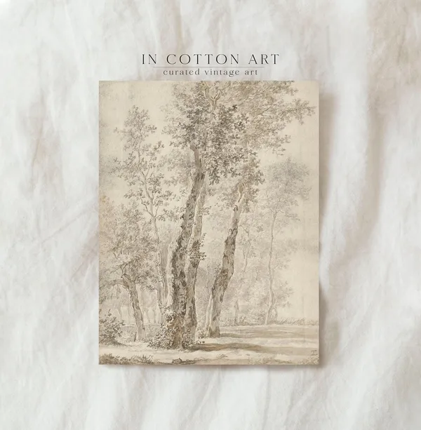 Vintage Landscape Sketch, Rustic Autumn Art Print