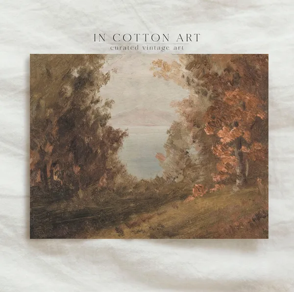Warm Autumn Landscape Art Print, Rustic Lodge Style