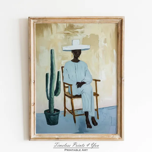 African Woman Black Print, Southwestern Vintage Art Print