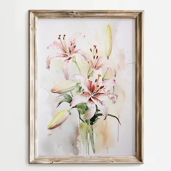 Watercolor Lily Flower Art Print, Botanical Floral