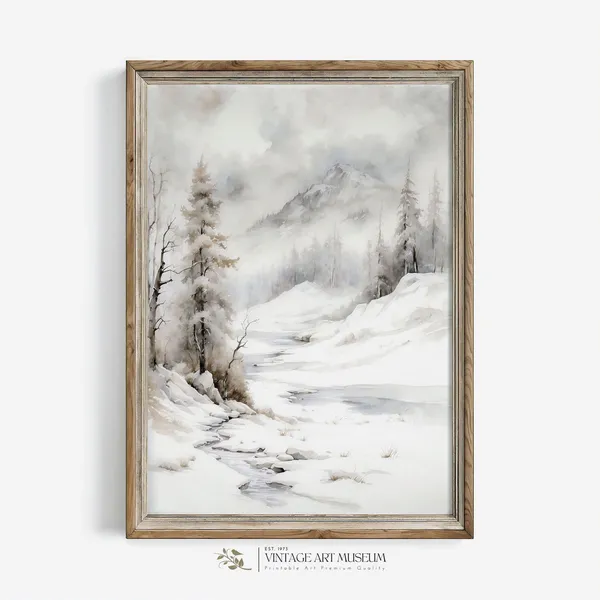 Vintage Snow Landscape Winter Tree Art Print