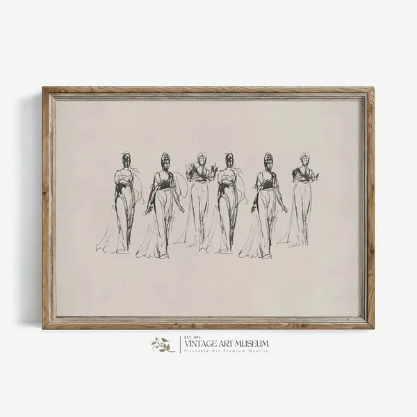 Vintage Fashion Sketch, Minimalist Drawing Art Print